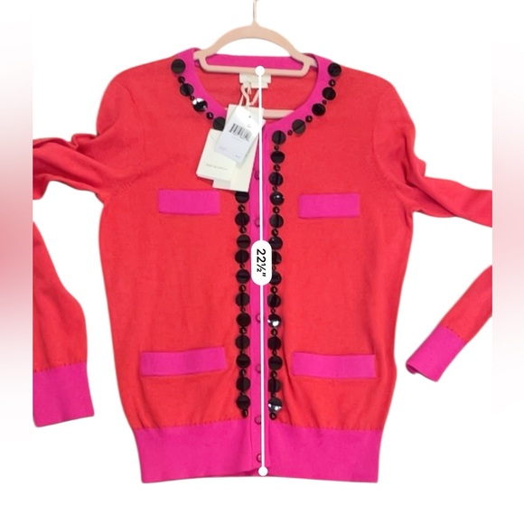 Kate Spade NWT pink cardigan black sequin embellishment maximalist sm - Picture 10 of 10